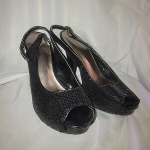Massini Black Peep-Toe Heels